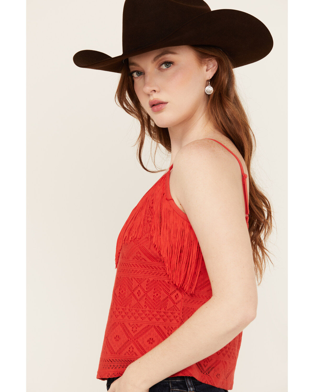 Image #2 - Idyllwind Women's Redmond Lace Fringe Cami, Dark Orange, hi-res