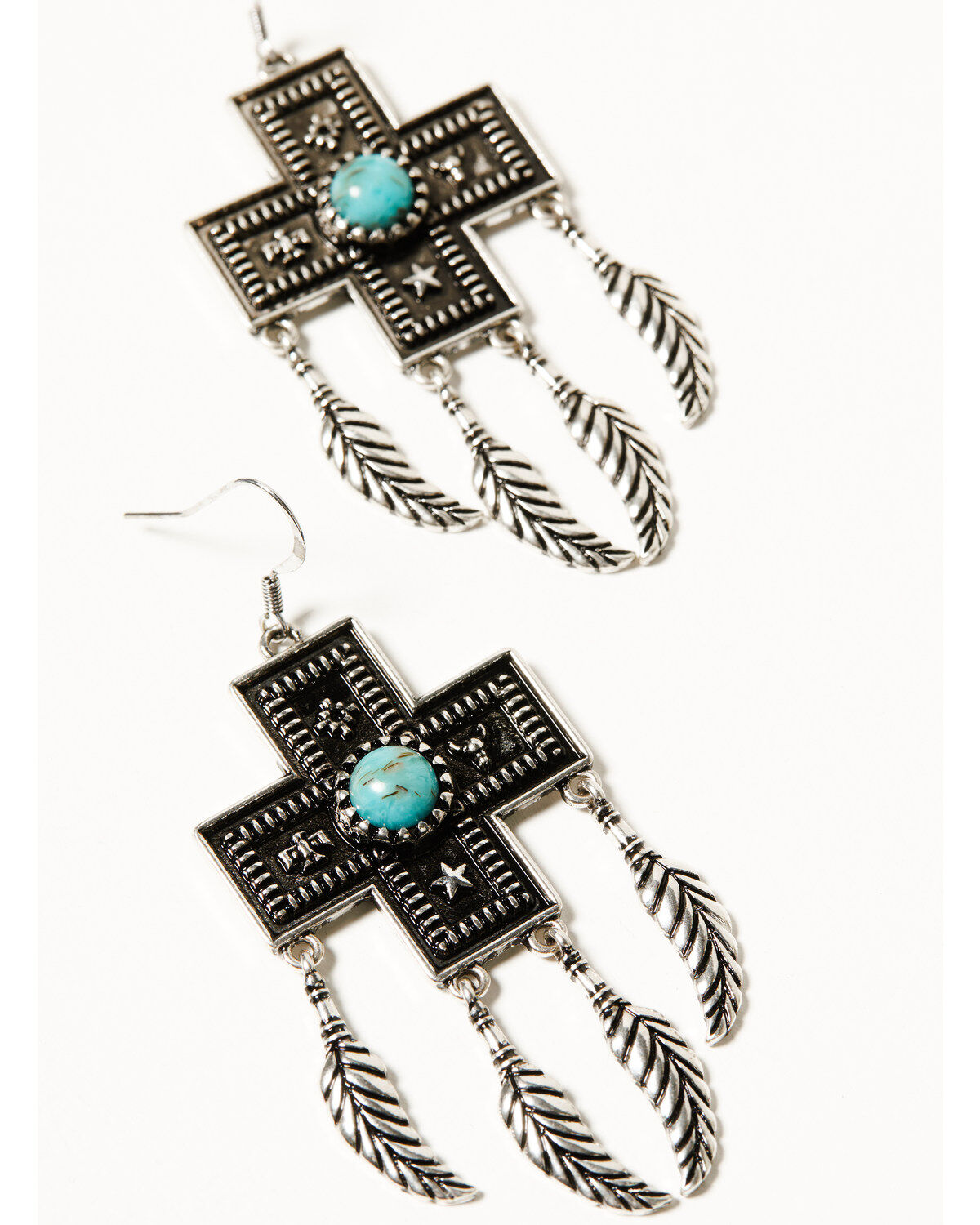 Image #2 - Shyanne Women's Antique Southwestern Cross Feather Earrings, Silver, hi-res