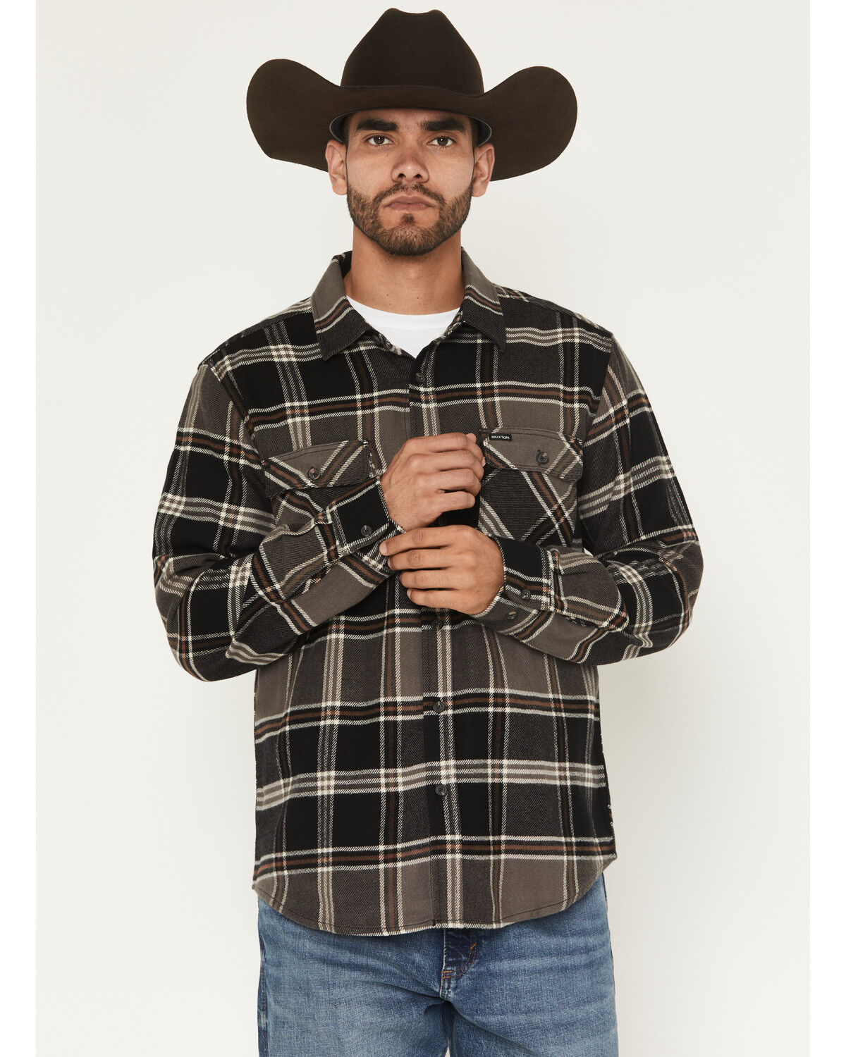 Image #1 - Brixton Men's Bowery Long Sleeve Button-Down Flannel Shirt, Black, hi-res