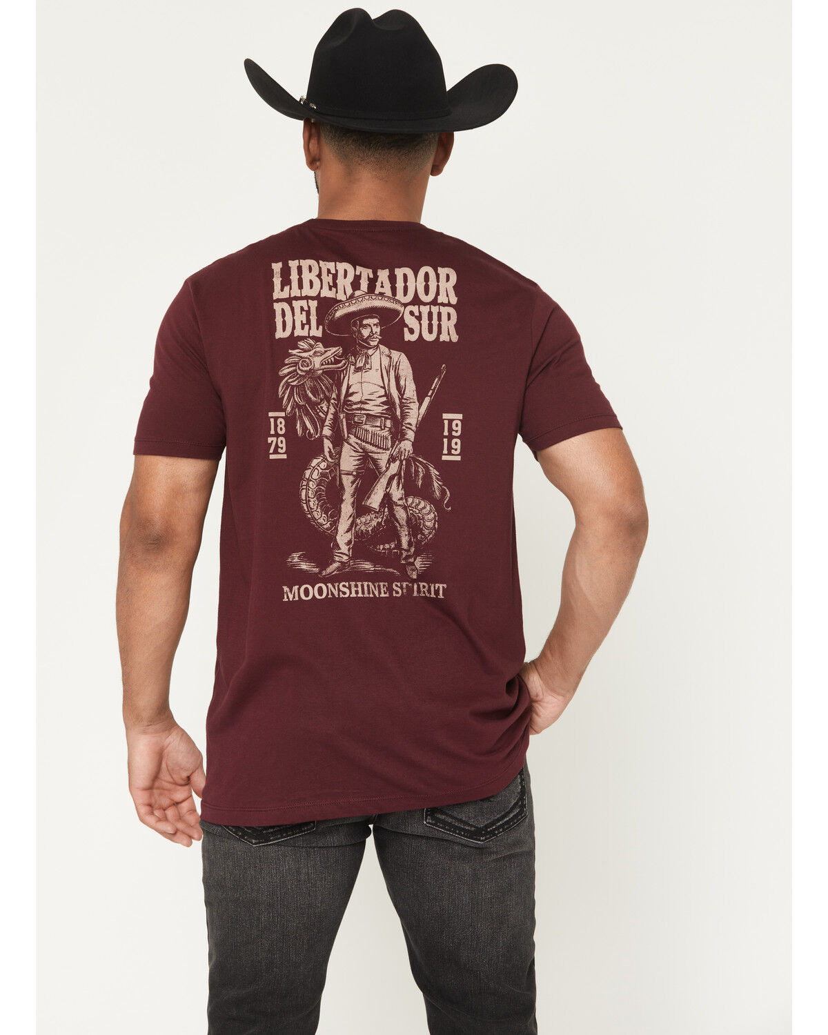 Image #1 - Moonshine Spirit Men's Libertado Logo Short Sleeve Graphic T-Shirt, Burgundy, hi-res