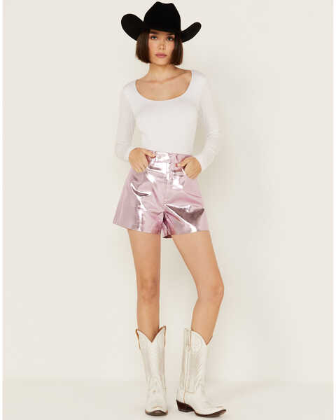 BLANKNYC Women's High Rise Metallic Shorts , Pink, hi-res