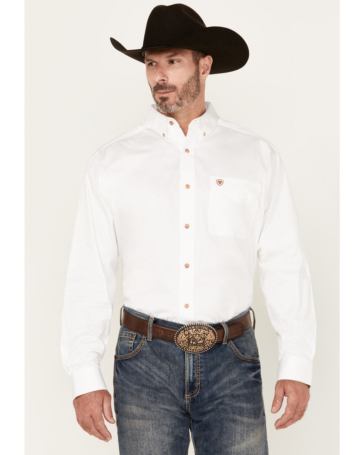Ariat Men's Solid Twill Long Sleeve Western Shirt - Big & Tall, White, hi-res