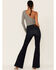 Lee Women's High Rise Dark Wash Late Night Flare Jeans , Dark Blue, hi-res