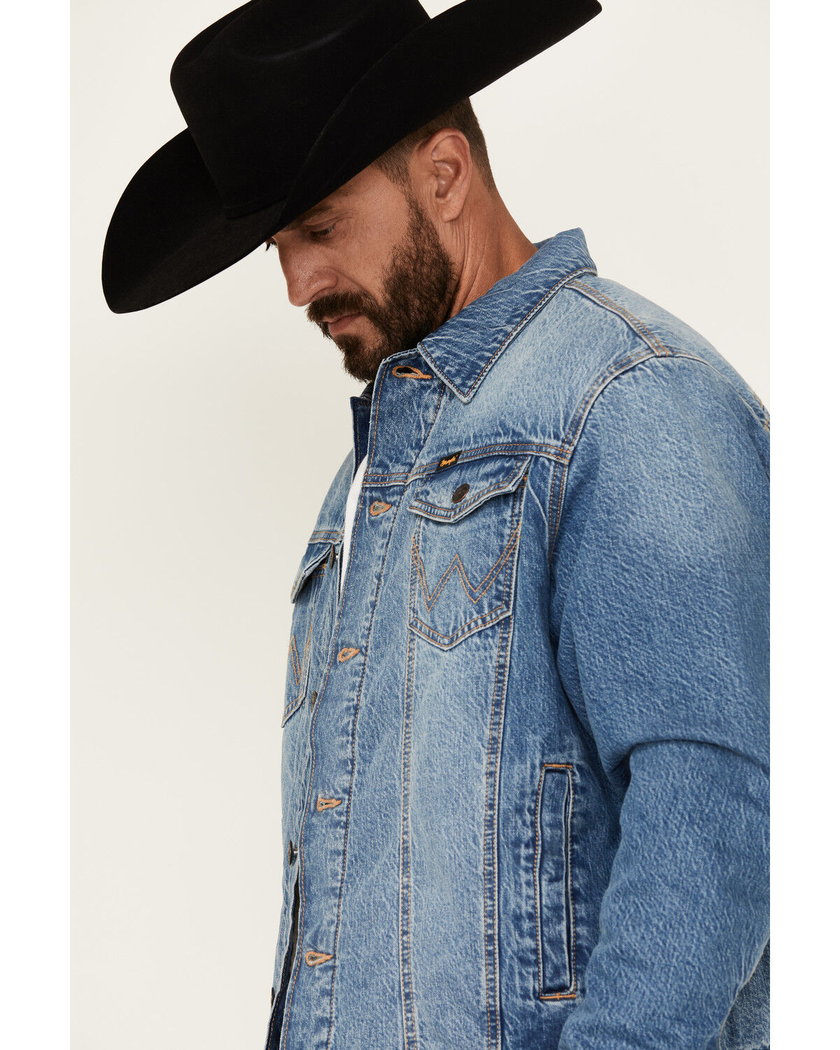 Image #3 - Wrangler Retro Men's Sherpa Lined Light Wash Denim Jacket, Light Wash, hi-res