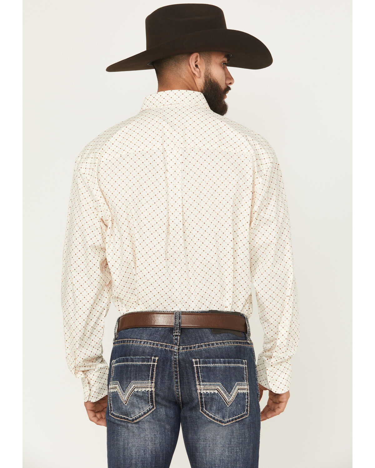 Image #4 - George Strait by Wrangler Men's Geo Print Long Sleeve Button-Down Stretch Western Shirt - Tall, White, hi-res