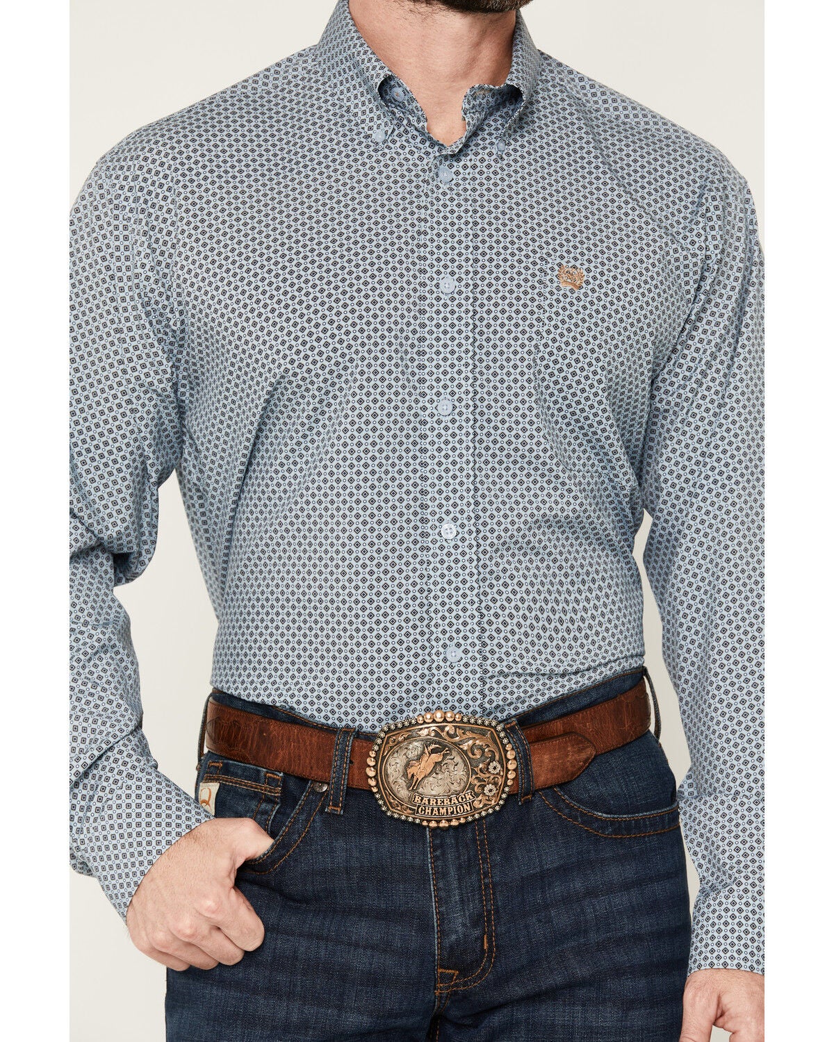Image #3 - Cinch Men's Geo Print Long Sleeve Button-Down Stretch Western Shirt, Light Blue, hi-res