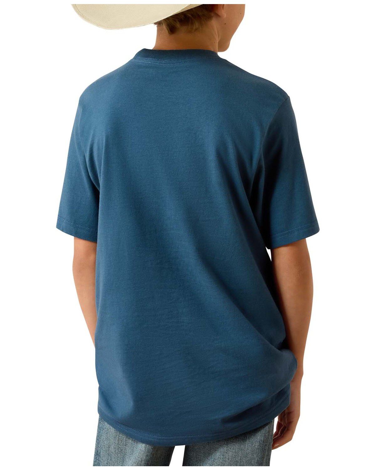 Image #2 - Ariat Boys' Flag Bronco Short Sleeve Graphic T-Shirt, Blue, hi-res