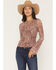 Image #1 - Ash & Violet Women's Floral Print Long Sleeve Mesh Shirt, Rust Copper, hi-res