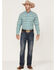 Rough Stock by Panhandle Men's Dobby Small Plaid Print Long Sleeve Button Down Western Shirt , Turquoise, hi-res