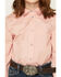 Image #3 - Shyanne Girls' Solid Rhinestone Fringe Long Sleeve Pearl Snap Stretch Western Shirt, Light Pink, hi-res