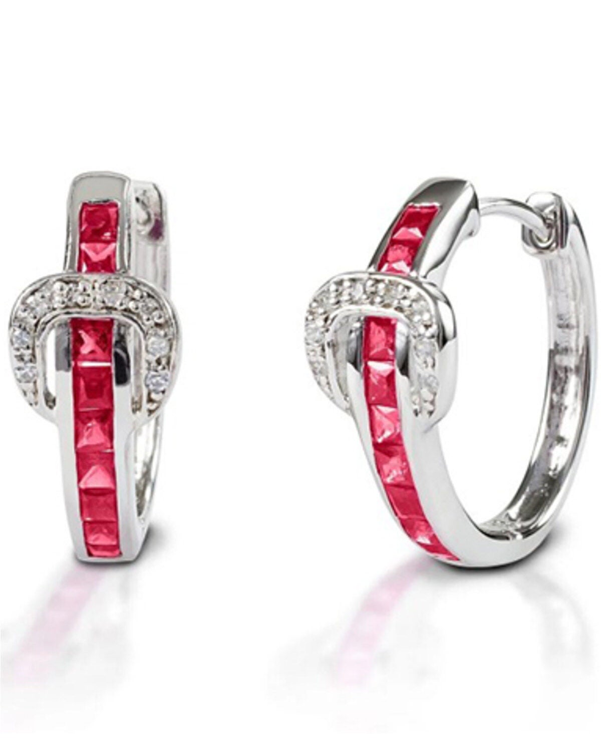 Kelly Herd Women's Red Contemporary Buckle Hoop Earrings, Silver, hi-res