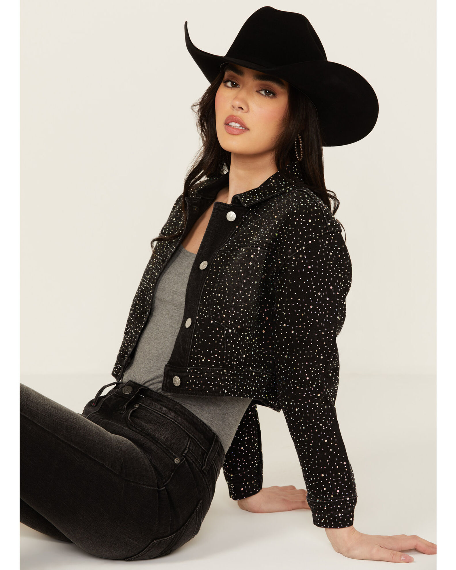 Product Name Vibrant Denim Women s Rhinestone Cropped Denim Jacket