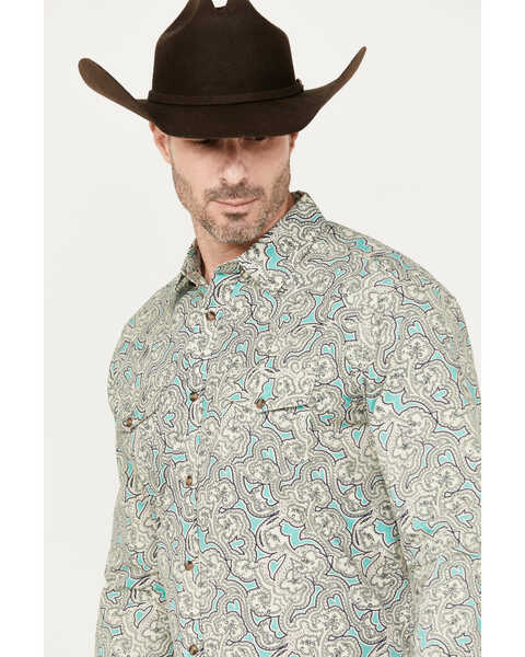 Image #2 - Gibson Trading Co. Men's Jackpot Paisley Print Long Sleeve Western Snap Shirt, White, hi-res