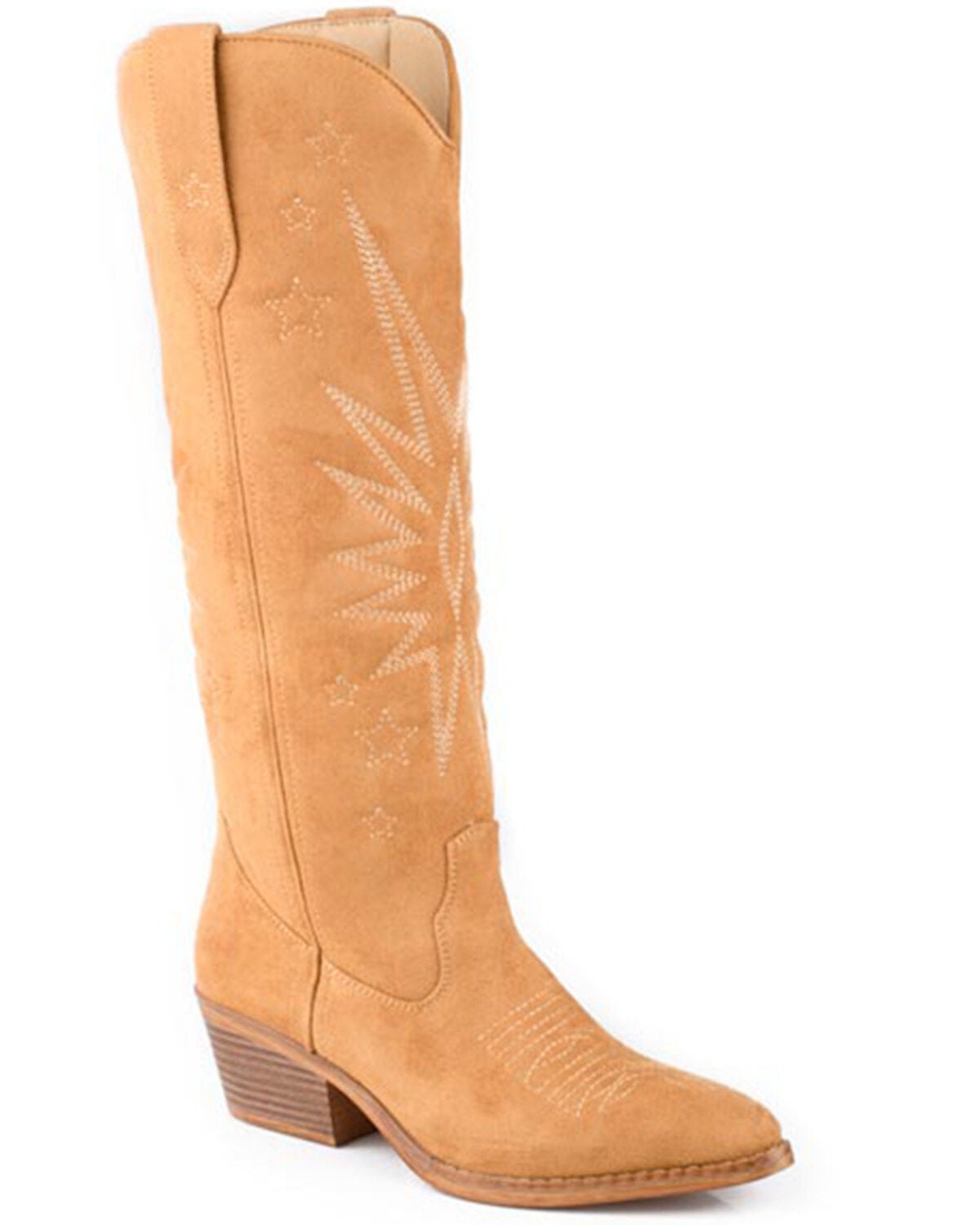 Roper Women's Starburst Tall Western Boots - Round Toe, Tan, hi-res