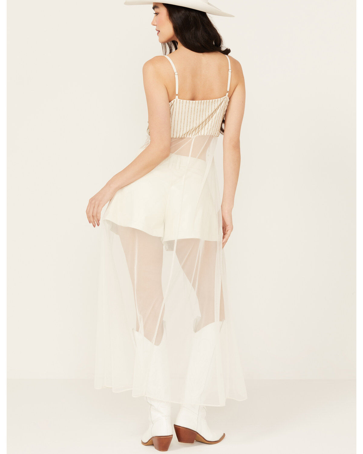 Image #4 - Wonderwest Women's Mountain Trail Embellished Mesh Maxi Cami, Cream, hi-res