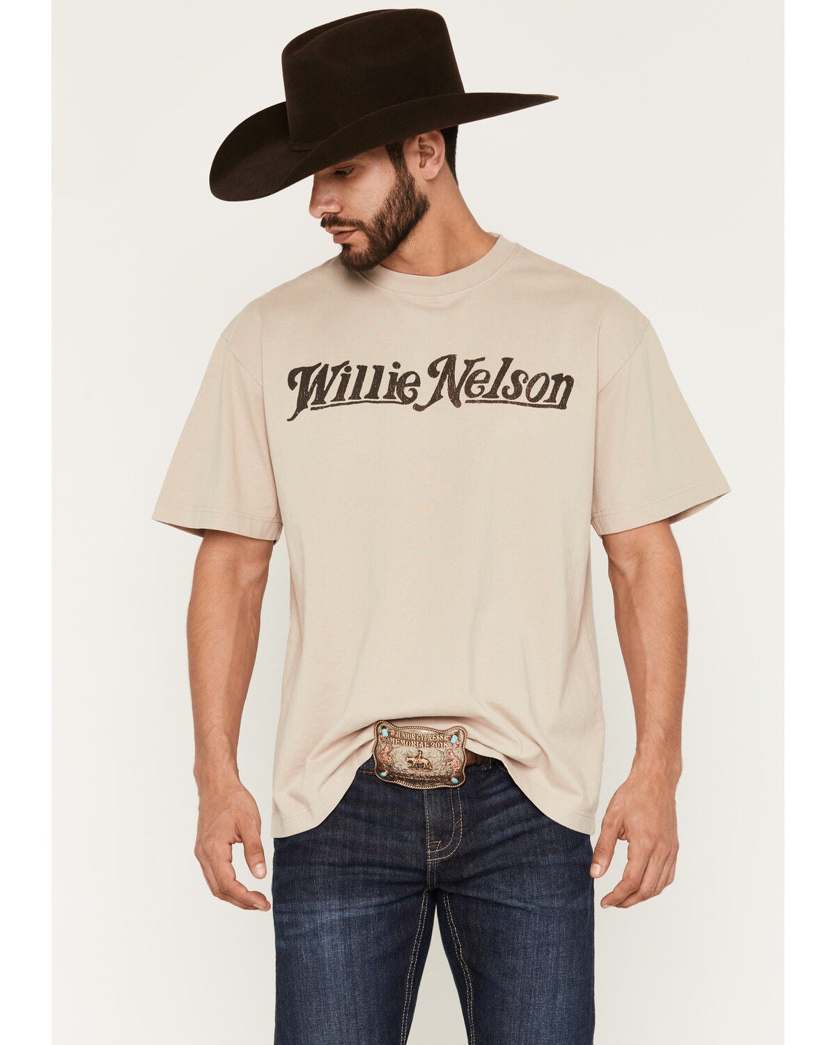Willie Nelson Men's Silhouette Short Sleeve Graphic T-Shirt, Natural, hi-res