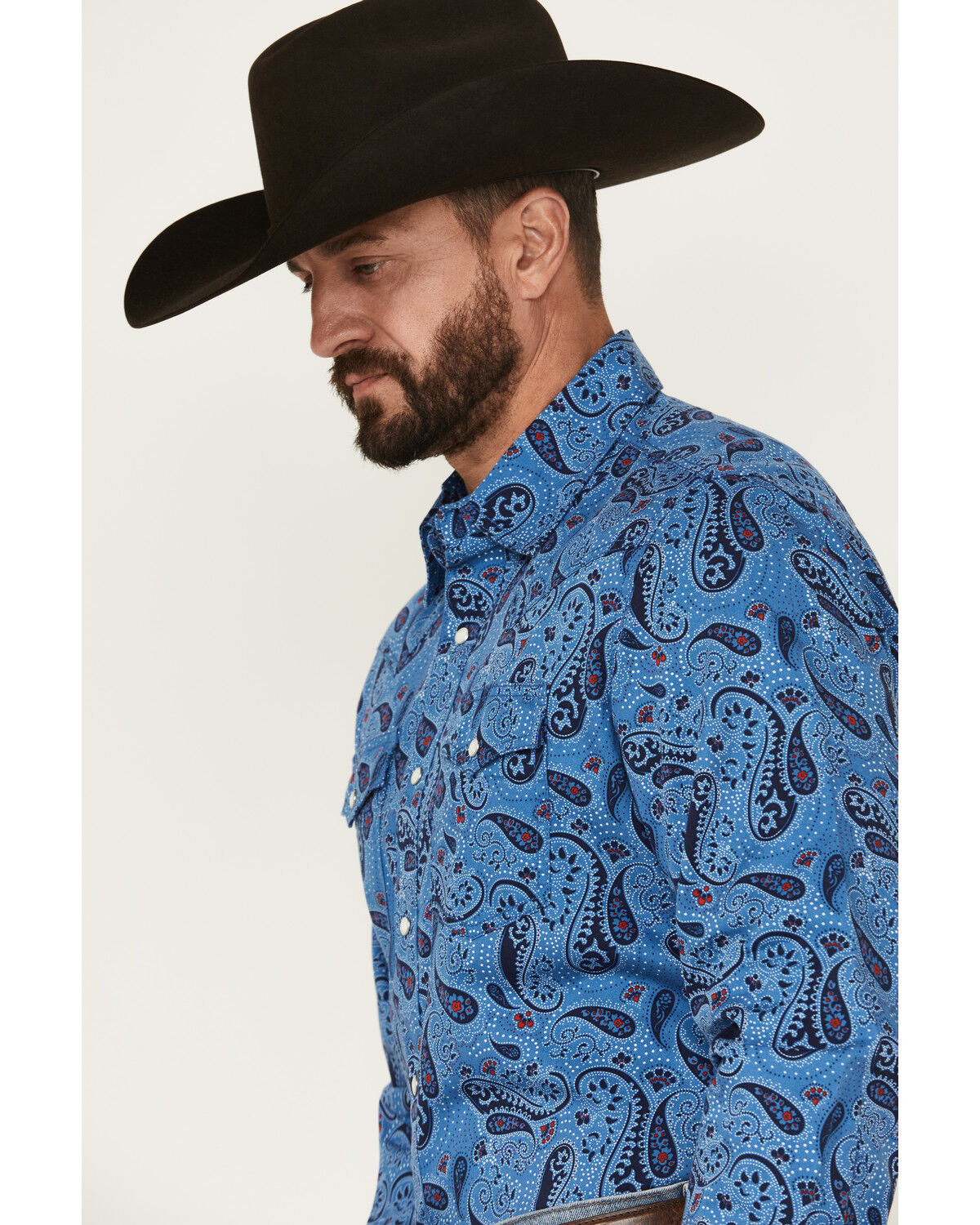 Image #2 - Wrangler Retro Men's Paisley Print Long Sleeve Snap Western Shirt, Navy, hi-res