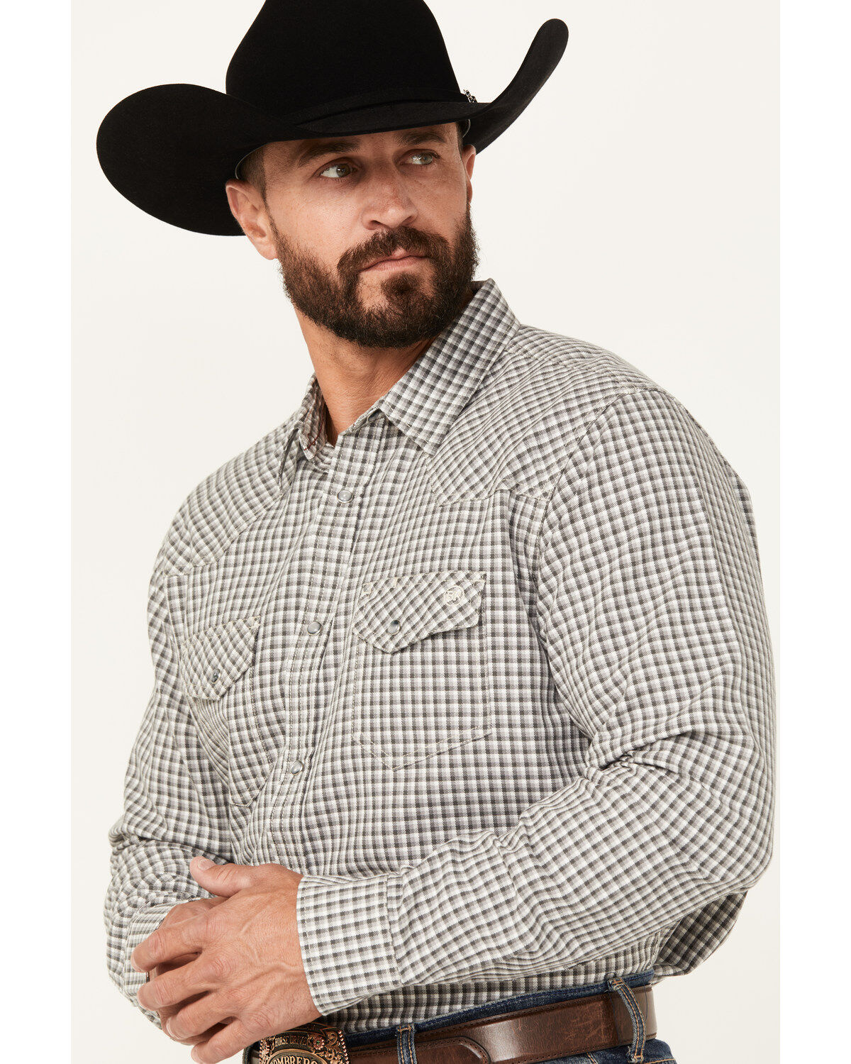 Image #2 - Blue Ranchwear Men's Dickens Gingham Long Sleeve Snap Western Shirt, Slate, hi-res