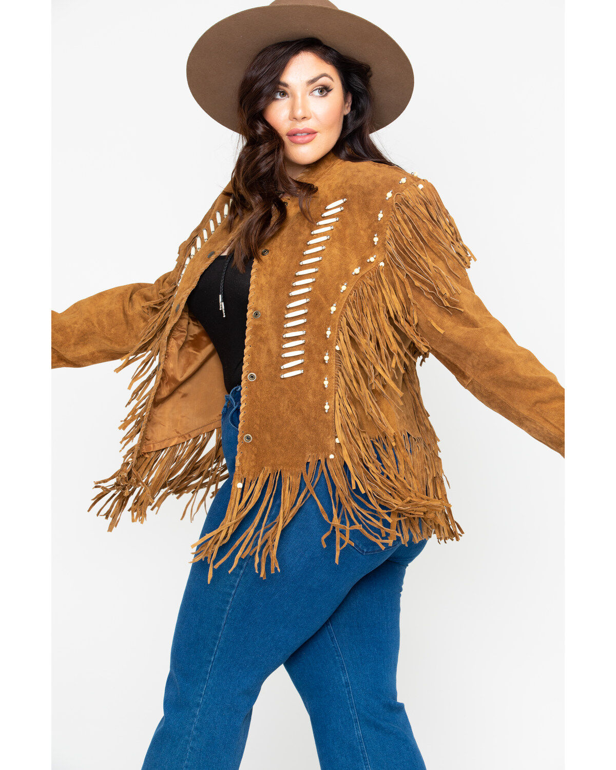 Image #4 - Liberty Wear Bone Bead & Fringe Leather Jacket - Plus, , hi-res