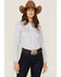 Panhandle Women's Mini Southwestern Geo Whipstitch Long Sleeve Western Shirt, Blue, hi-res