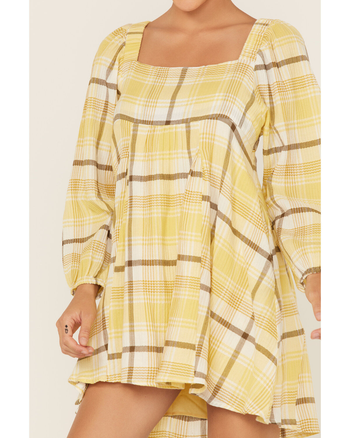 Image #3 - Miss Me Women's Plaid Print Babydoll Mini Dress, Yellow, hi-res