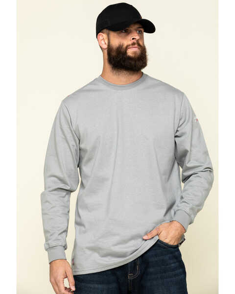 Ariat Men's FR Longhorn Graphic Long Sleeve Work T-Shirt - Tall , Silver, hi-res