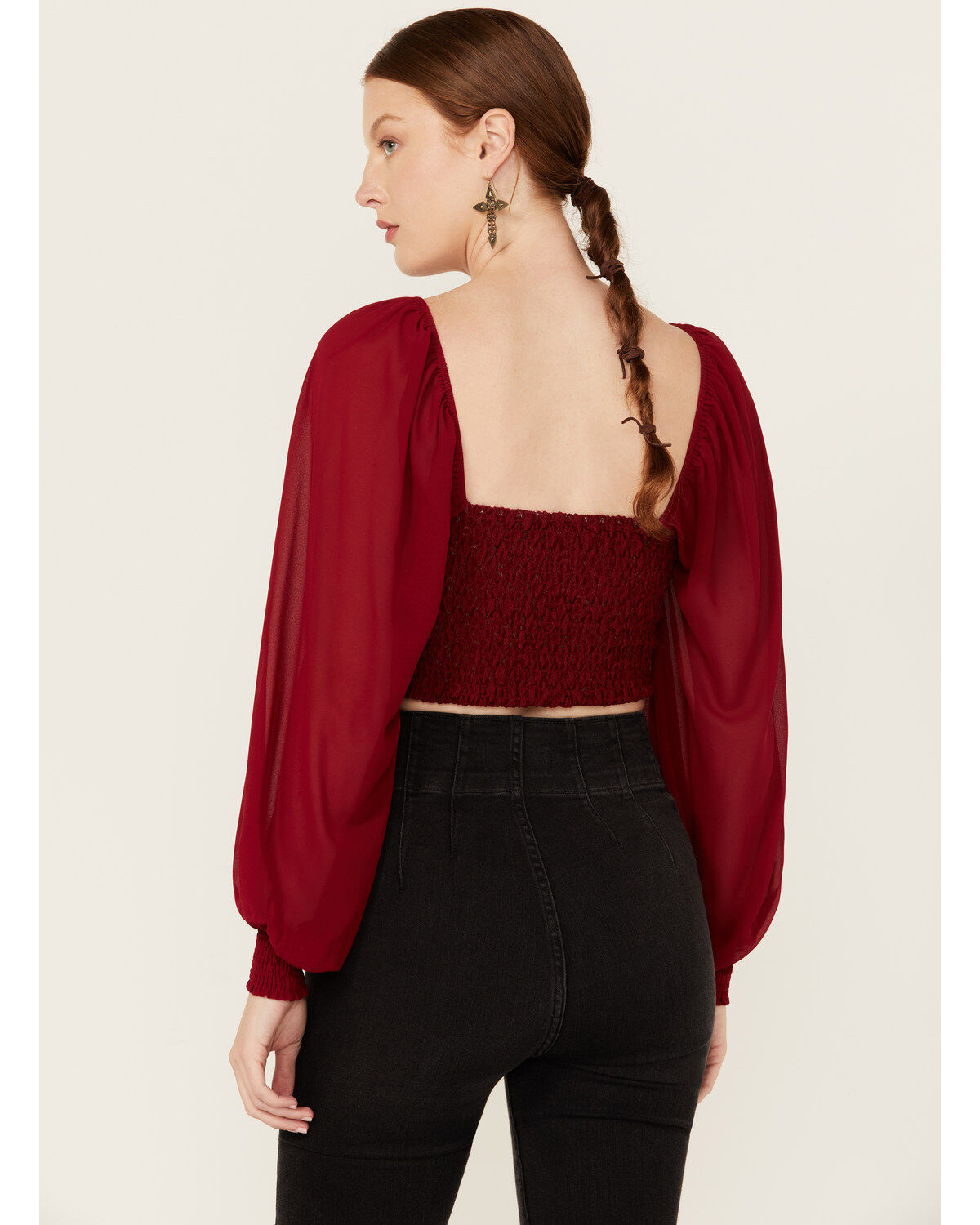 Image #4 - Flying Tomato Women's Crochet Front Long Sleeve Top, , hi-res