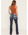 Image #1 - Miss Me Women's Dark Wash Geo Border Pocket Bootcut Stretch Denim Jeans, Dark Wash, hi-res