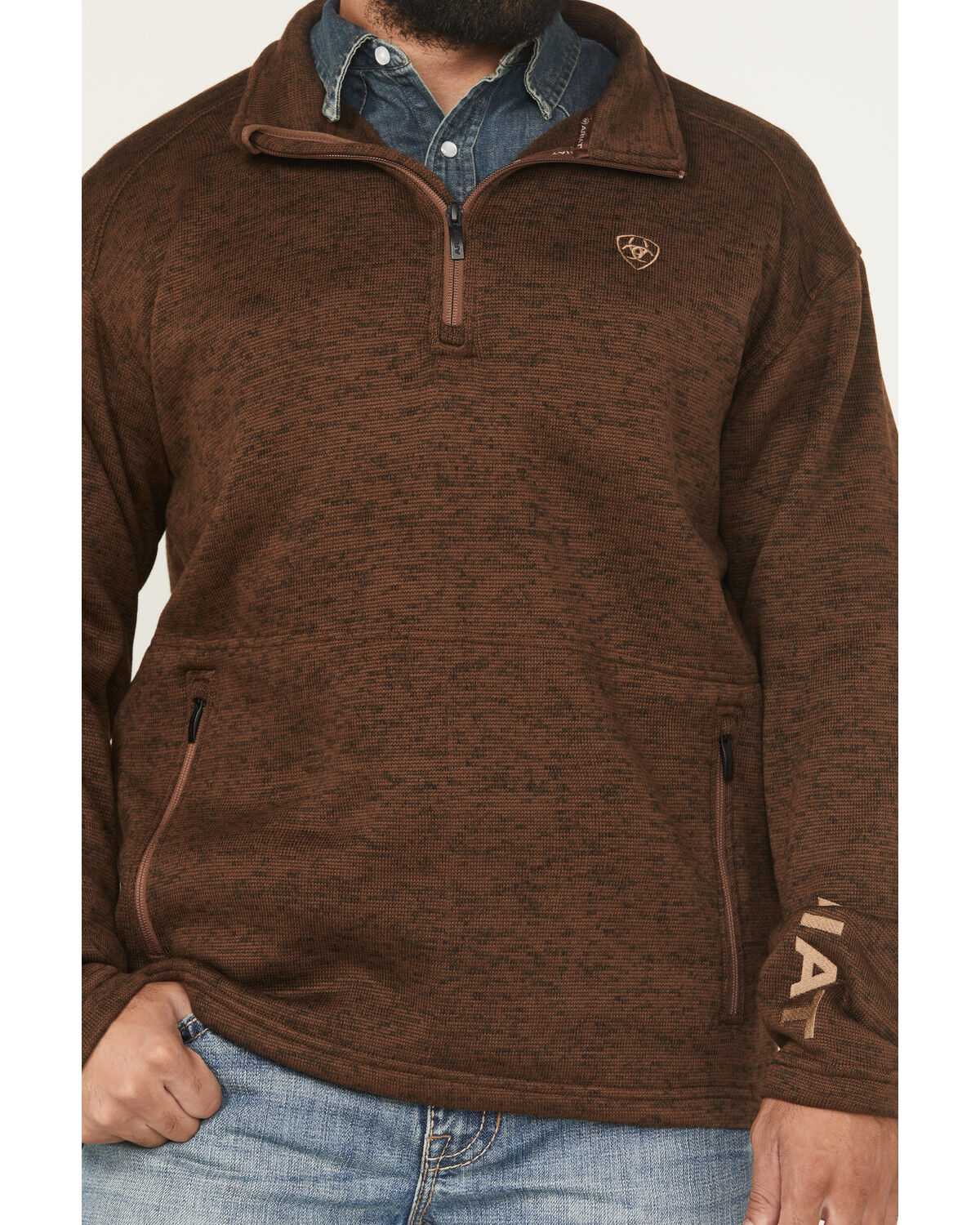 Image #3 - Ariat Men's Caldwell Zip-Up Sweater Pullover, Brown, hi-res