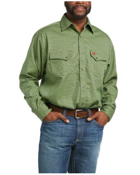 Ariat Men's FR Bellavia Long Sleeve Snap Work Shirt , Green, hi-res