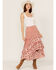Talisman Women's Sassy Print Ruffle Midi Skirt, Red, hi-res