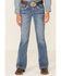 Image #3 - Shyanne Little Girls' Medium Wash Chevron Stitch Pocket Bootcut Jeans , Blue, hi-res