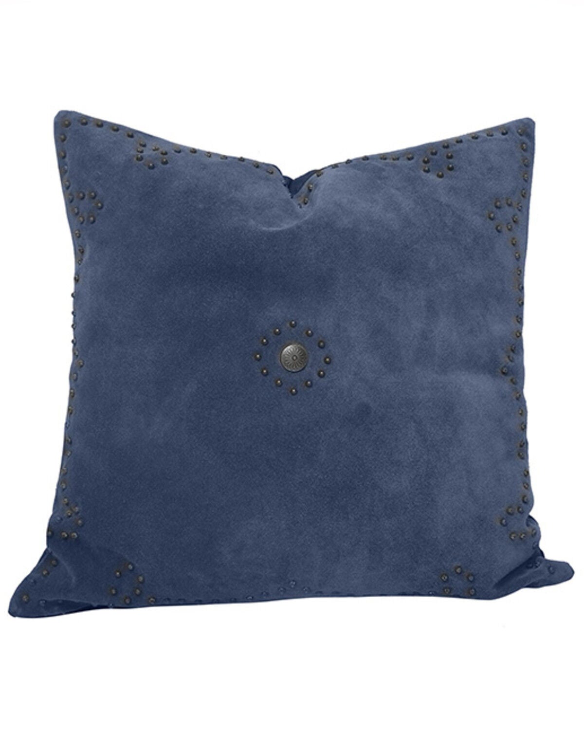 HiEnd Accents Western Suede Antique Silver Concho & Studded Pillow, Navy, hi-res