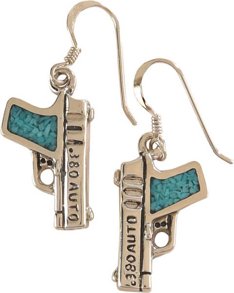 Image #1 - Silver Legends Women's Turquoise 380 Auto Pistol Earrings , Turquoise, hi-res