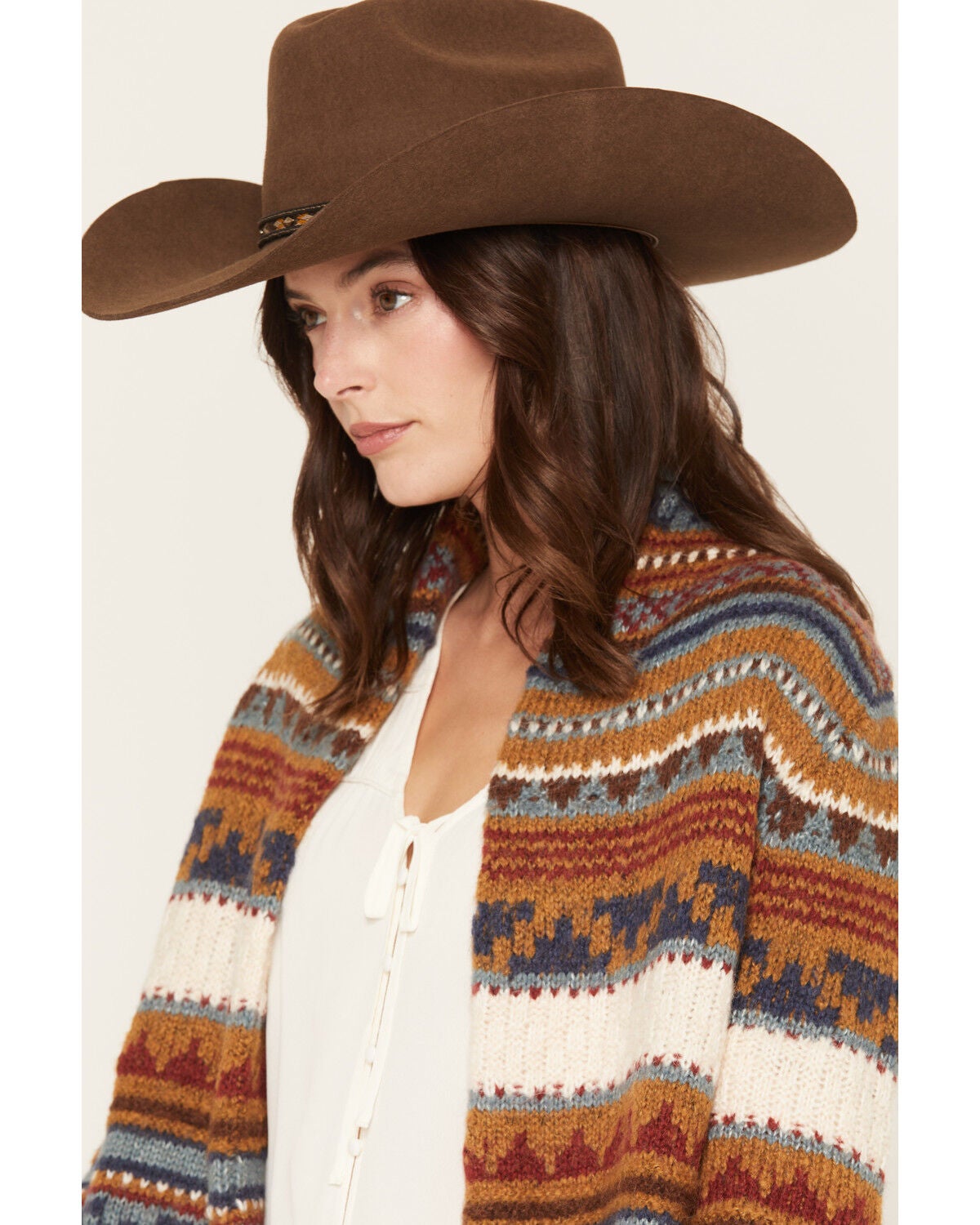 Image #2 - Cotton & Rye Women's Southwestern Striped Cardigan, Tan, hi-res