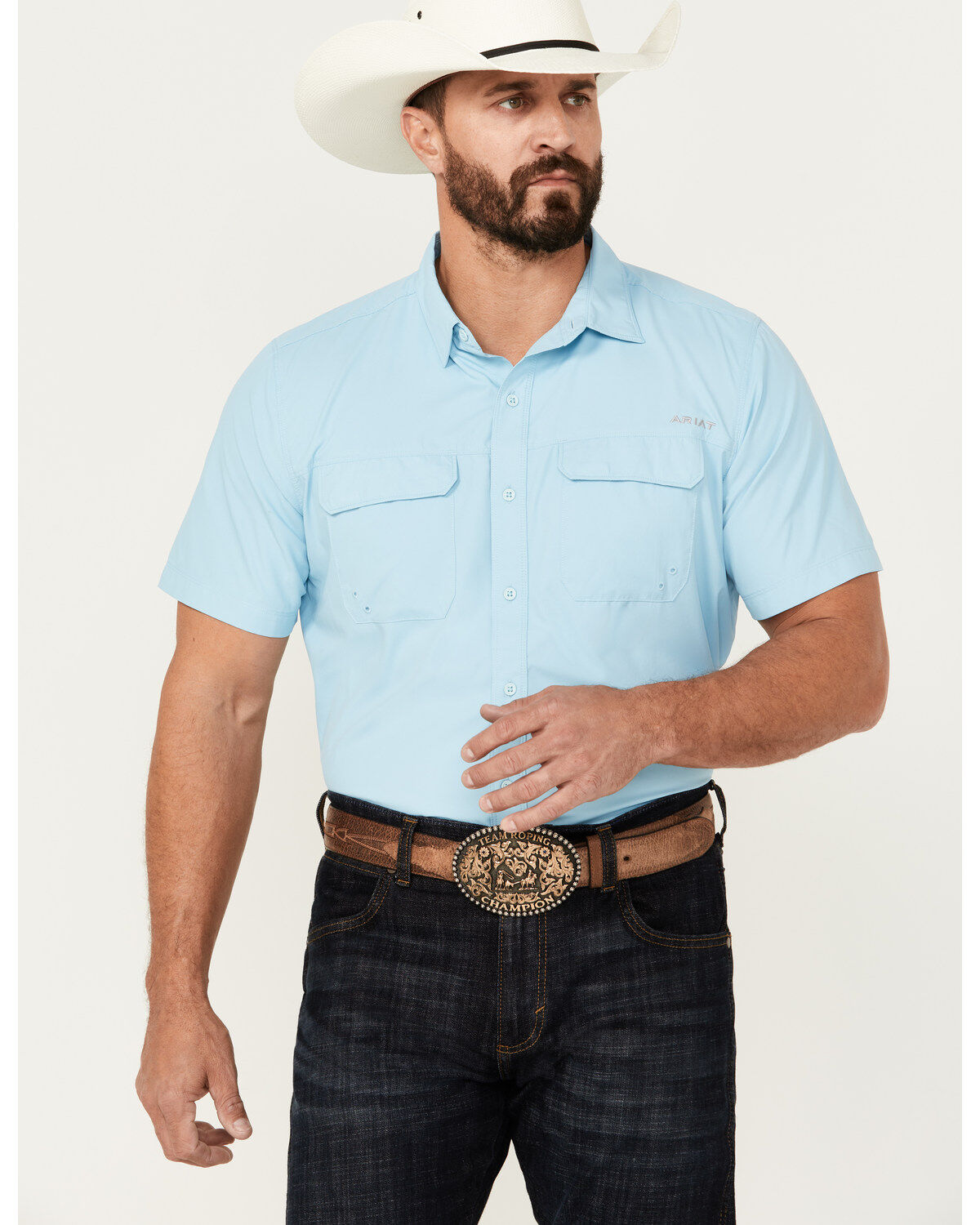 Image #1 - Ariat Men's VentTEK Outbound Solid Short Sleeve Fitted Performance Shirt, , hi-res