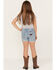 Image #3 - Wrangler Girls' Light Wash Cuffed Daisy Embroidered Jean Shorts, Blue, hi-res