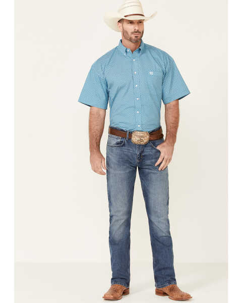 Image #2 - Panhandle Select Men's Turquoise Small Geo Print Short Sleeve Button-Down Western Shirt , , hi-res