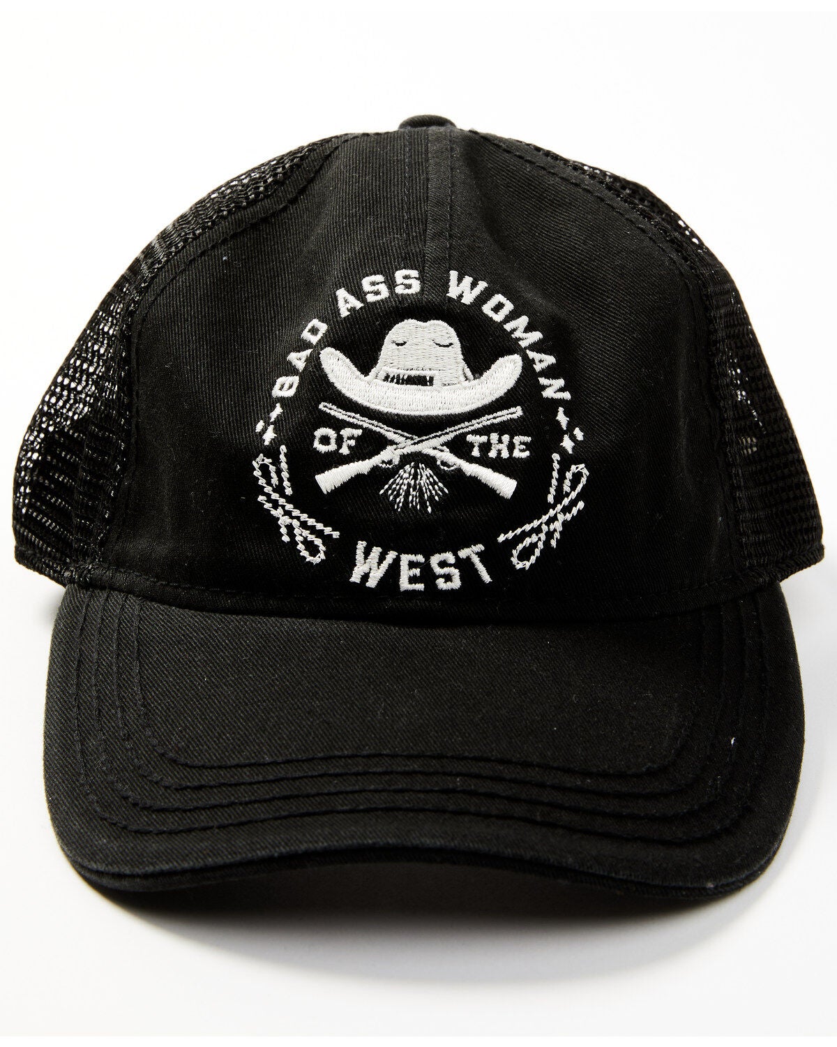 Idyllwind Women's Bad Ass Woman Embroidered Mesh Back Ball Cap, Black, hi-res