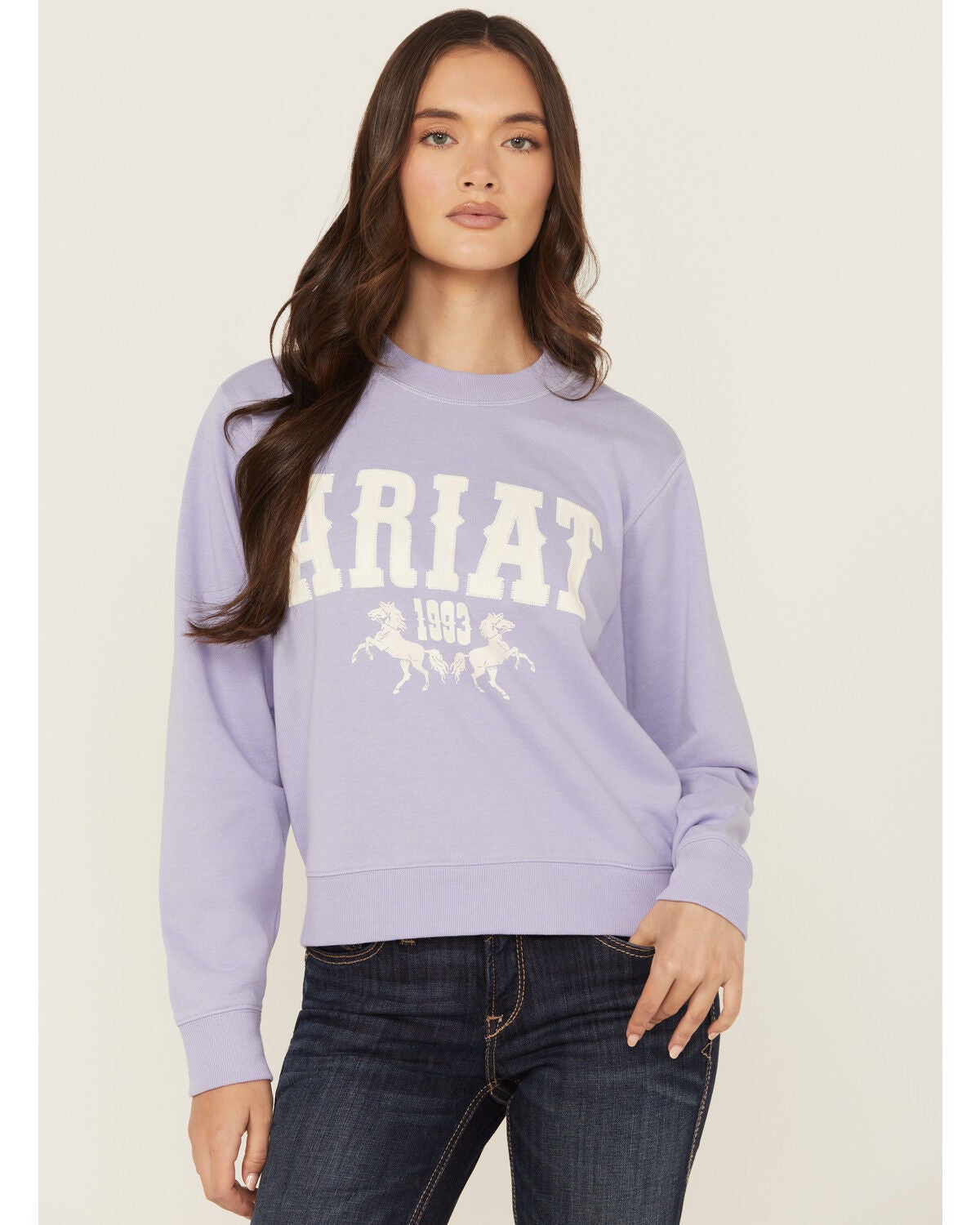 Ariat Women's Boot Barn Exclusive Horse Logo Crewneck, Lavender, hi-res