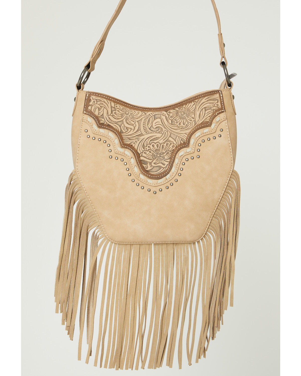 Image #2 - Montana West Women's Tooled Fringe Hobo Shoulder Bag, Tan, hi-res