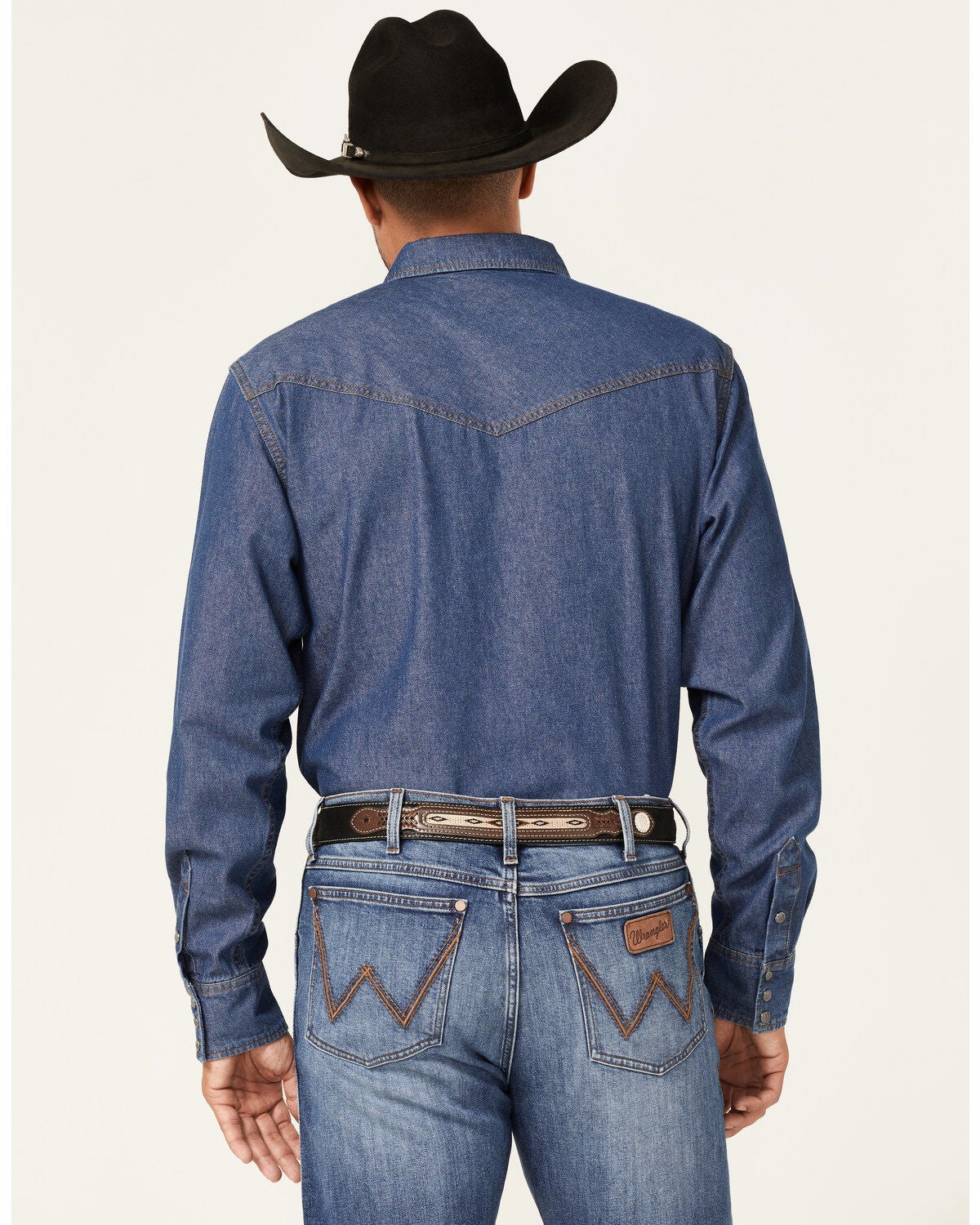 Duke London Men's Long Sleeve Western Denim Shirt - Stonewash Blue, XL, Popper Fasten Front & Cuffs