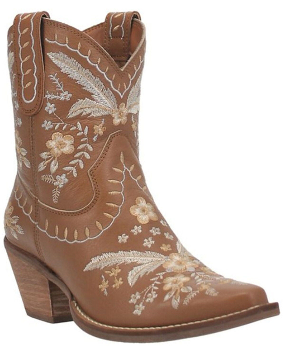 Dingo Women's Primrose Embroidered Western Booties - Snip Toe, Brown, hi-res