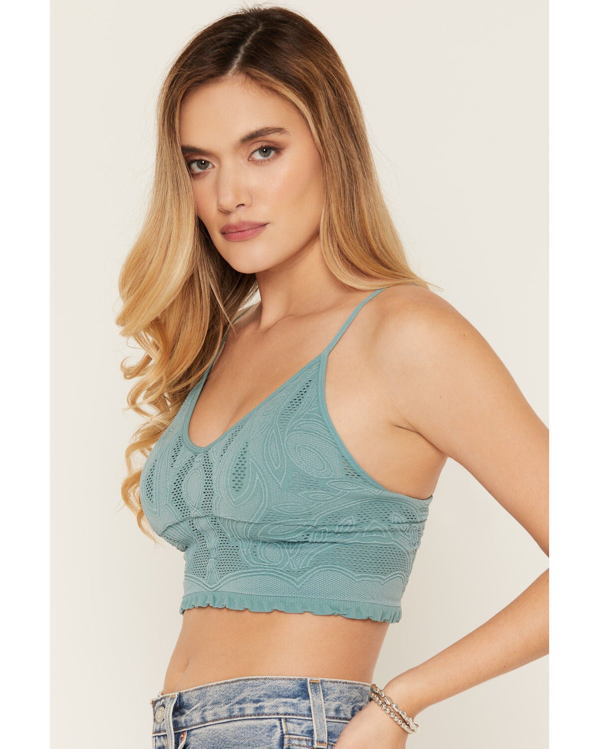 Image #2 - Fornia Women's Boot Stitch Sleeveless Cropped Tank Top, Blue, hi-res