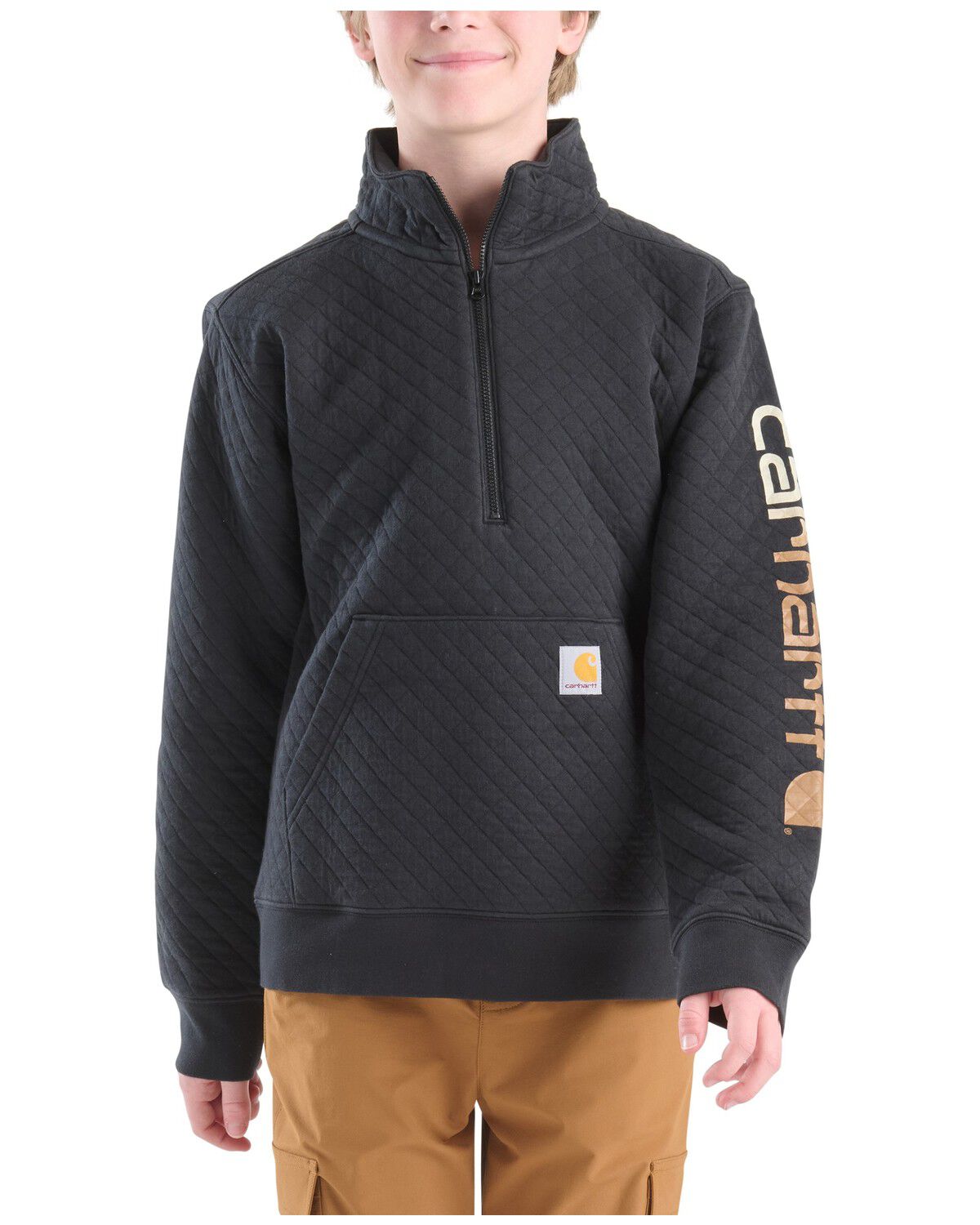 Image #1 - Carhartt Boys' Logo Quarter-Zip Pullover, Black, hi-res