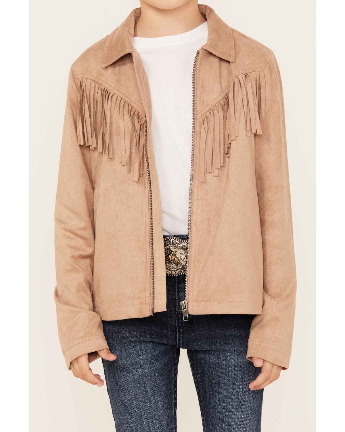 Image #3 - Shyanne Girls' Faux Suede Fringe Jacket, Tan, hi-res