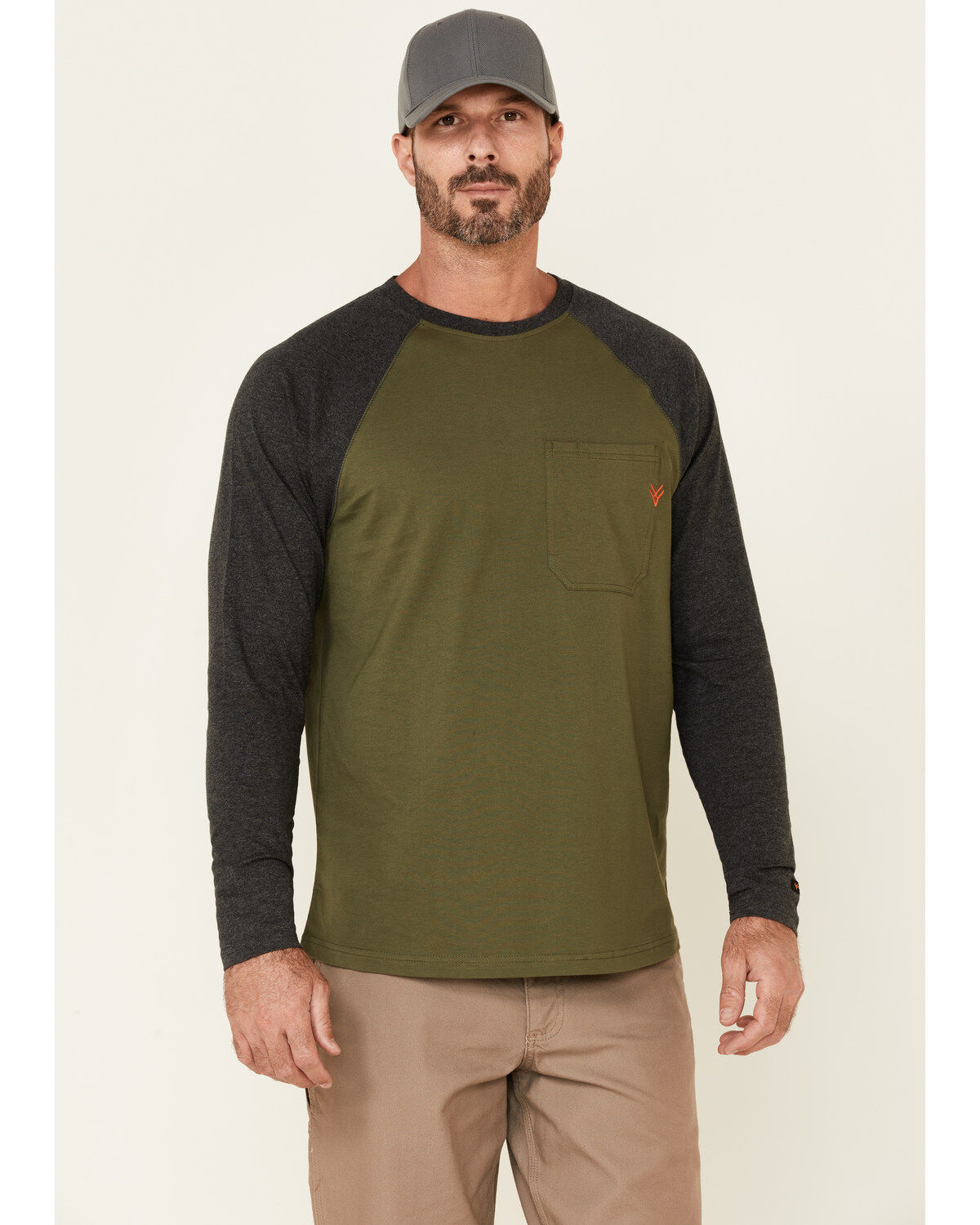 Image #1 - Hawx Men's Moss Green Original Baseball Crew Long Sleeve Work T-Shirt , , hi-res