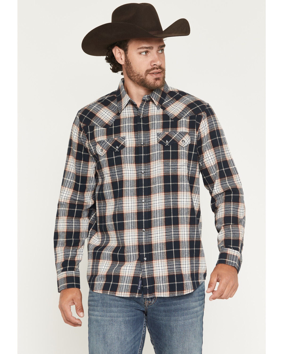 Moonshine Spirit&reg; Men's Dark Forest Plaid Print Long Sleeve Snap Flannel Shirt, Navy, hi-res