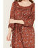 Image #3 - Angie Women's Floral Print Crochet Long Sleeve Mini Dress, Rust Copper, hi-res