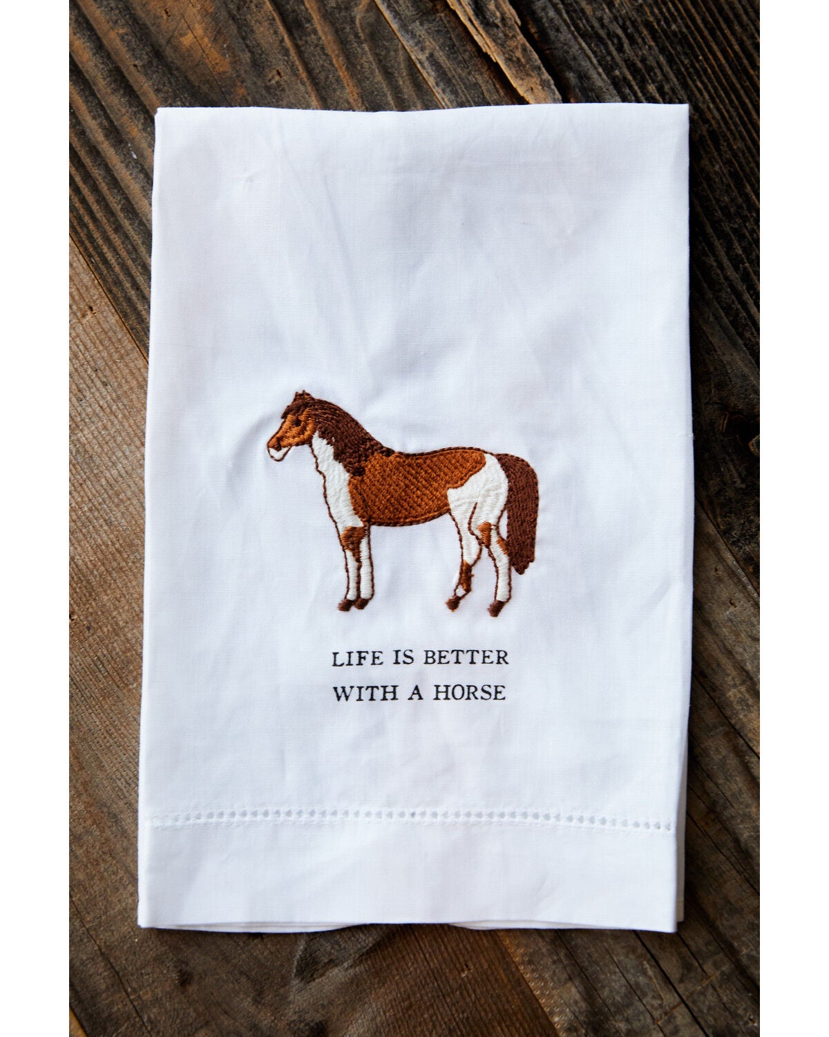 Mud Pie Life Horse Embroidered Hand Towel, White, hi-res
